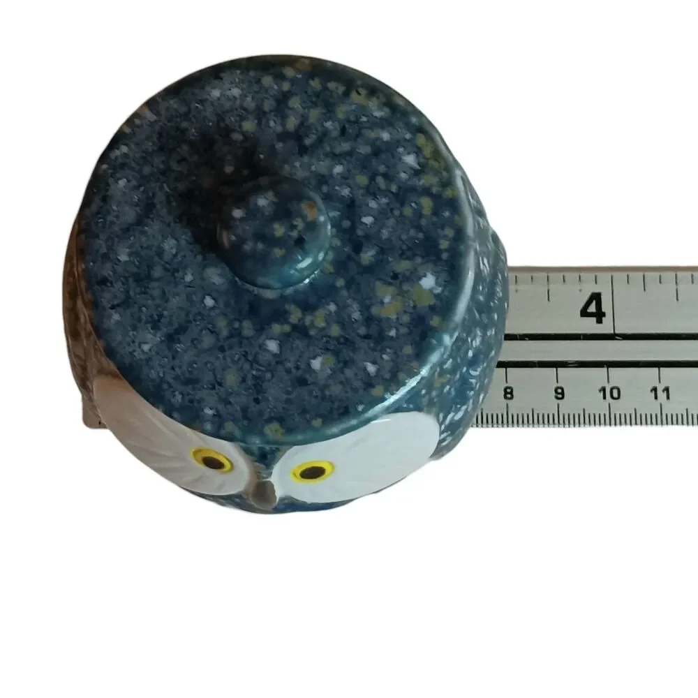 Blue & White Owl Tea Cup, Jar, Or Canister With Lid Speckled Ceramic 3.5